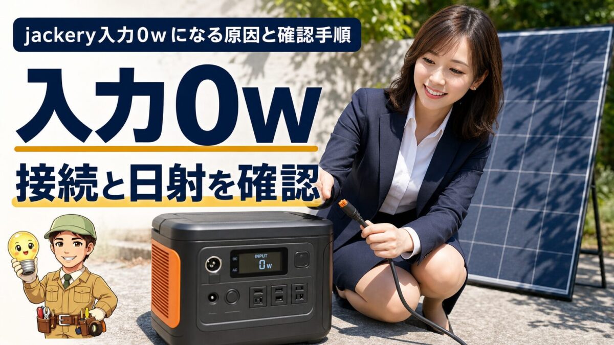 Jackeryの入力が0Wになる原因と確認手順を示す画像