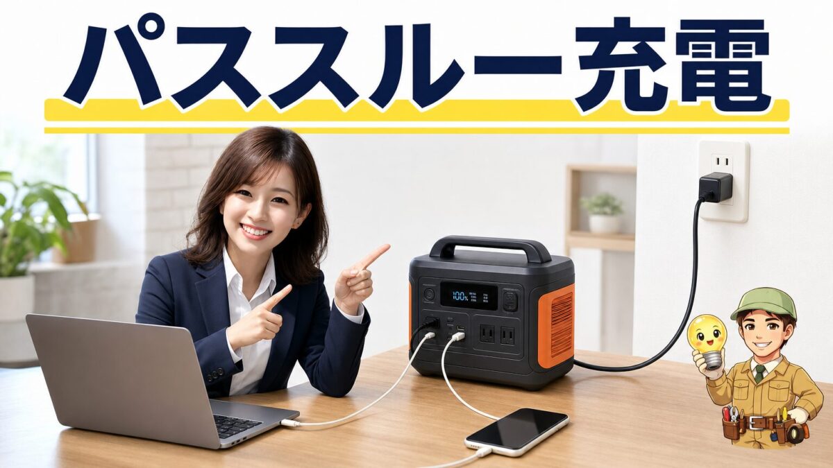 ポータブル電源のパススルー充電の仕組みを表した画像