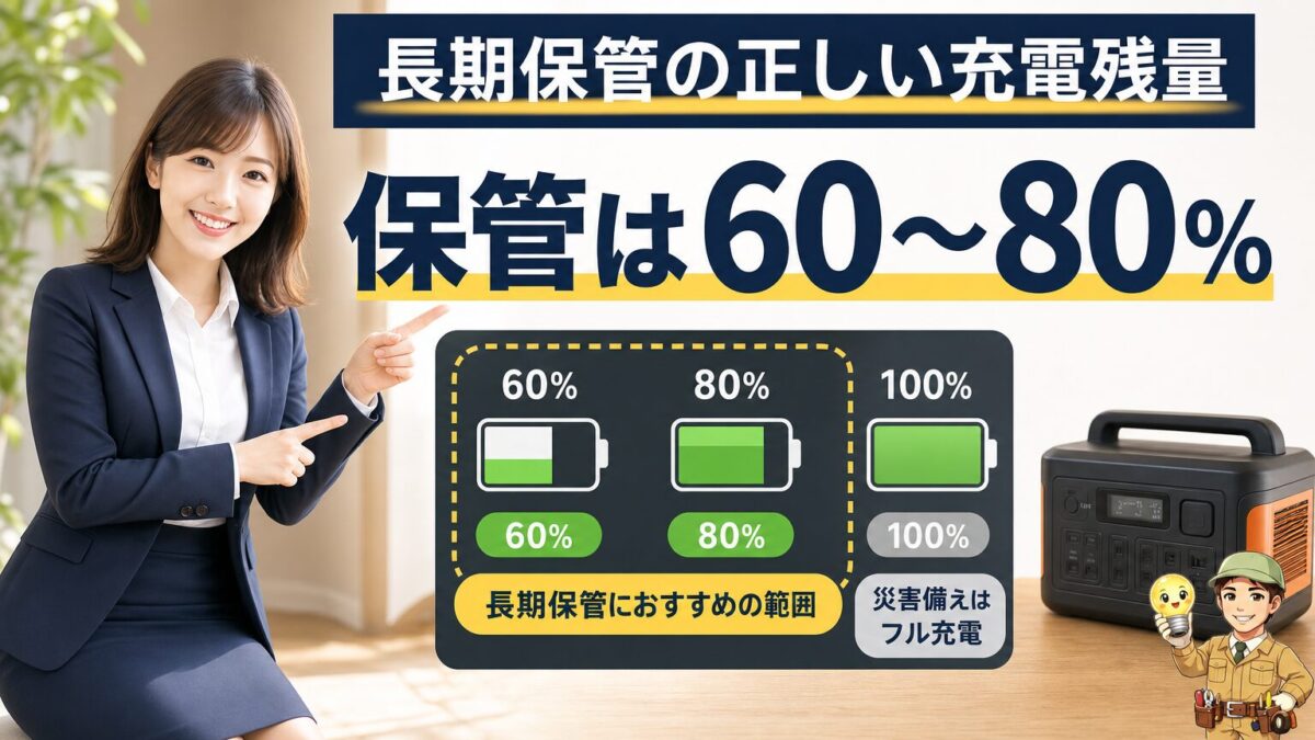 Jackeryの長期保管に適した充電残量を示す画像