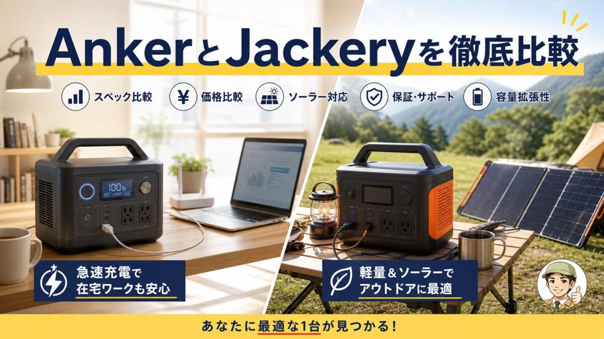 AnkerとJackeryのポータブル電源を徹底比較する画像