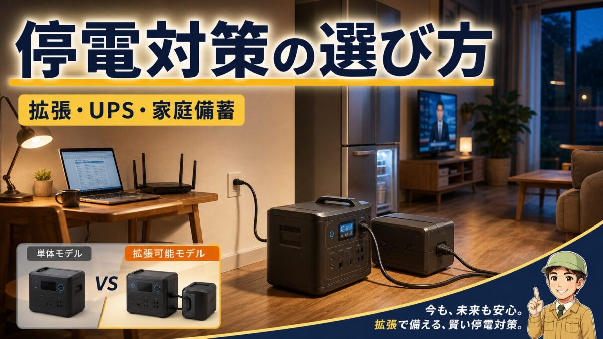 拡張バッテリーと停電対策に使う大型ポータブル電源の画像