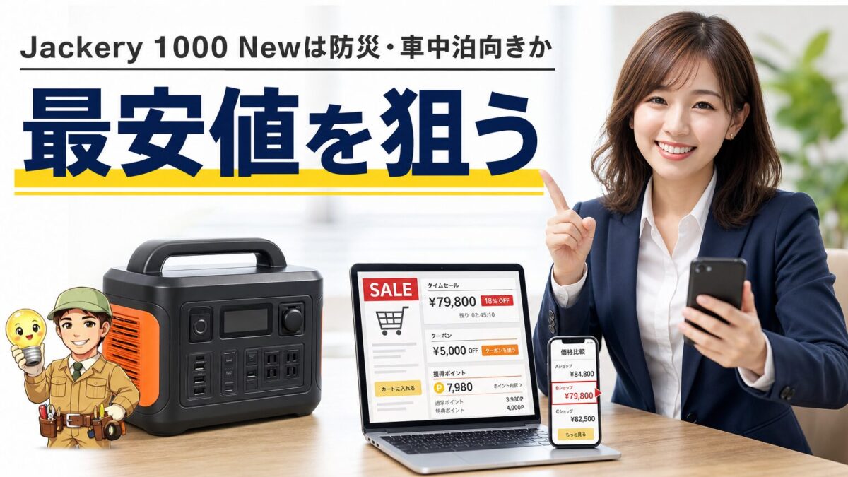 Jackery 1000 Newのセール価格や最安値の探し方を示す画像