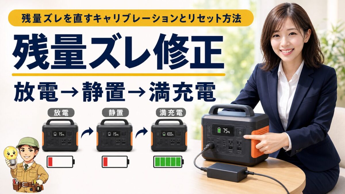 Jackeryの残量ズレを直すキャリブレーションとリセット方法を表す画像