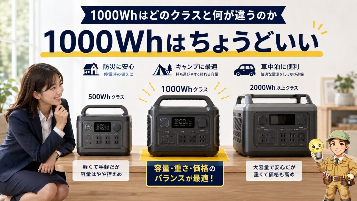 500Wh未満と1000Whと2000Wh以上の違いを比較した画像