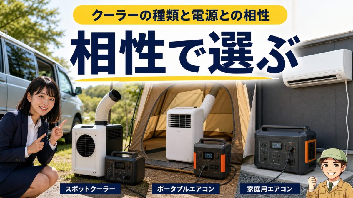 スポットクーラーやポータブルエアコンと電源の相性を比較する画像