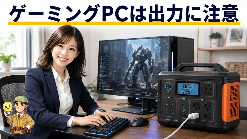 ゲーミングPCに必要なポータブル電源の出力を示す画像
