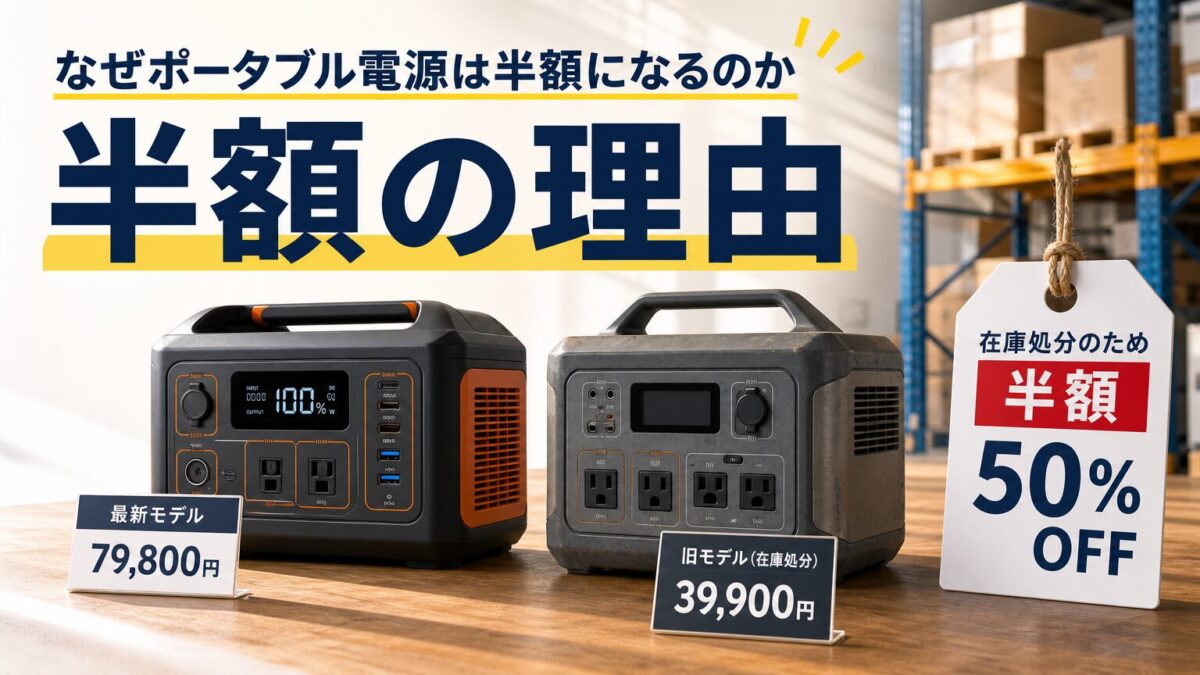 ポータブル電源が半額近くまで値下がりする理由を表した画像