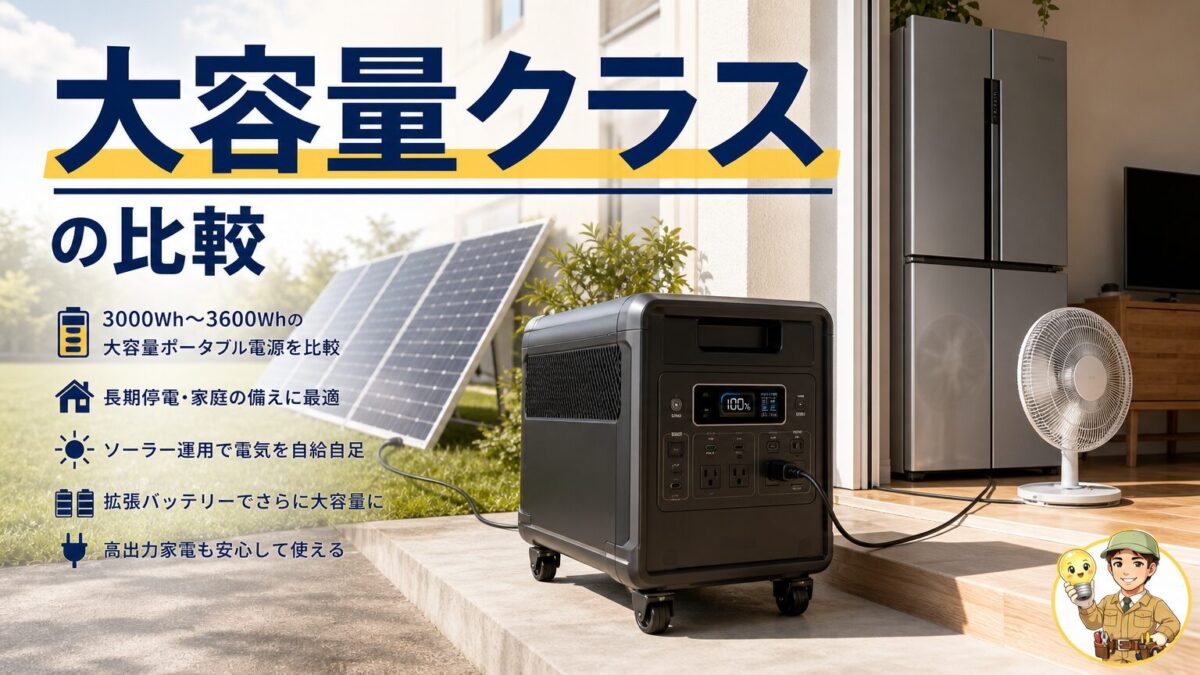 大容量クラスのポータブル電源を家庭用バックアップとして表現した画像