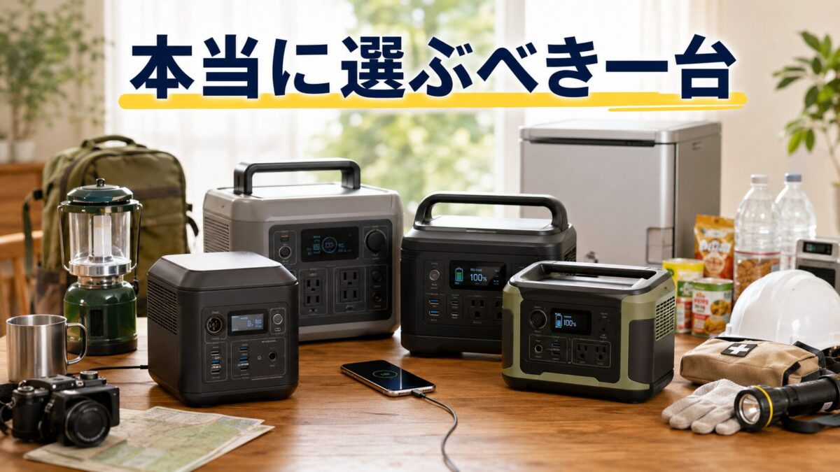メーカーごとの強みを用途別に比較してポータブル電源を選ぶイメージ