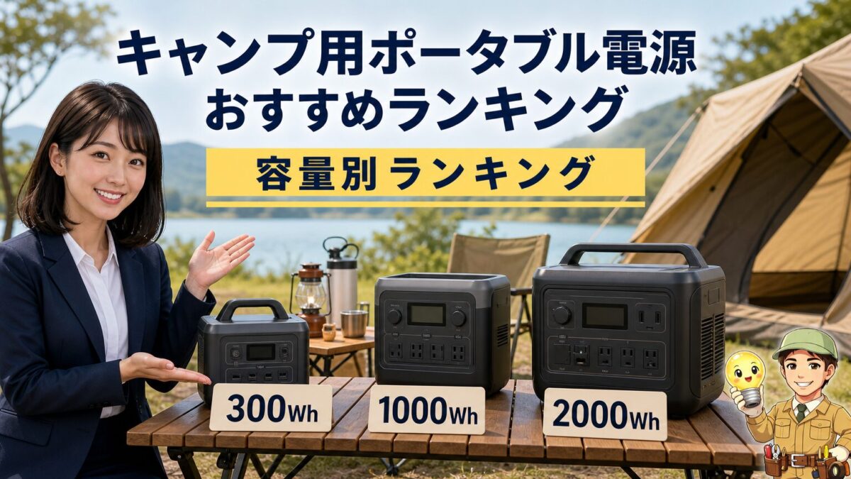 キャンプ用ポータブル電源の容量別ランキングを表す画像