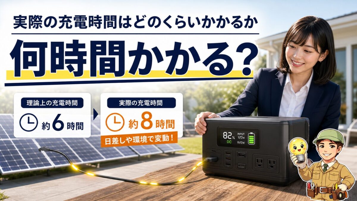 ソーラーパネル出力別に実際の充電時間をイメージできるポータブル電源の画像