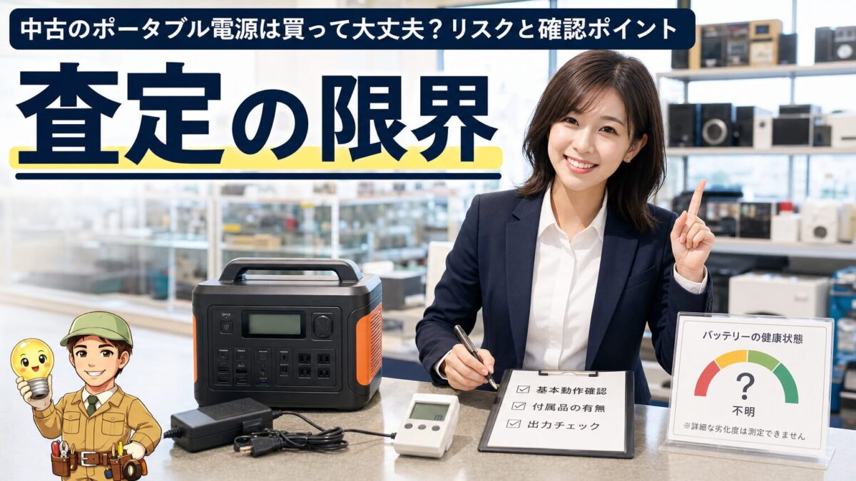 リユース店のポータブル電源査定と限界を示す画像
