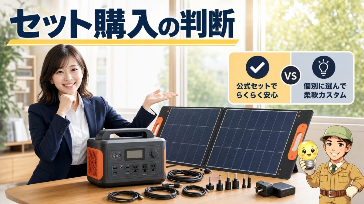 ソーラーパネルとポータブル電源をセット購入するメリットと注意点のイメージ