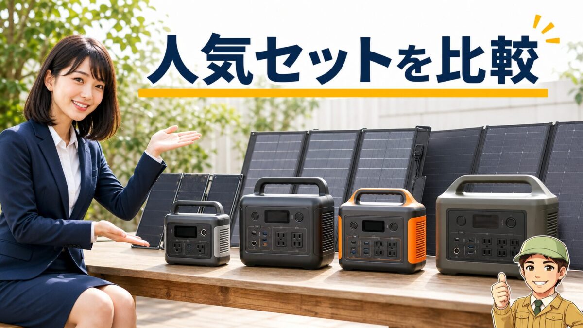 人気ポータブル電源ソーラーパネルセットを比較するイメージ