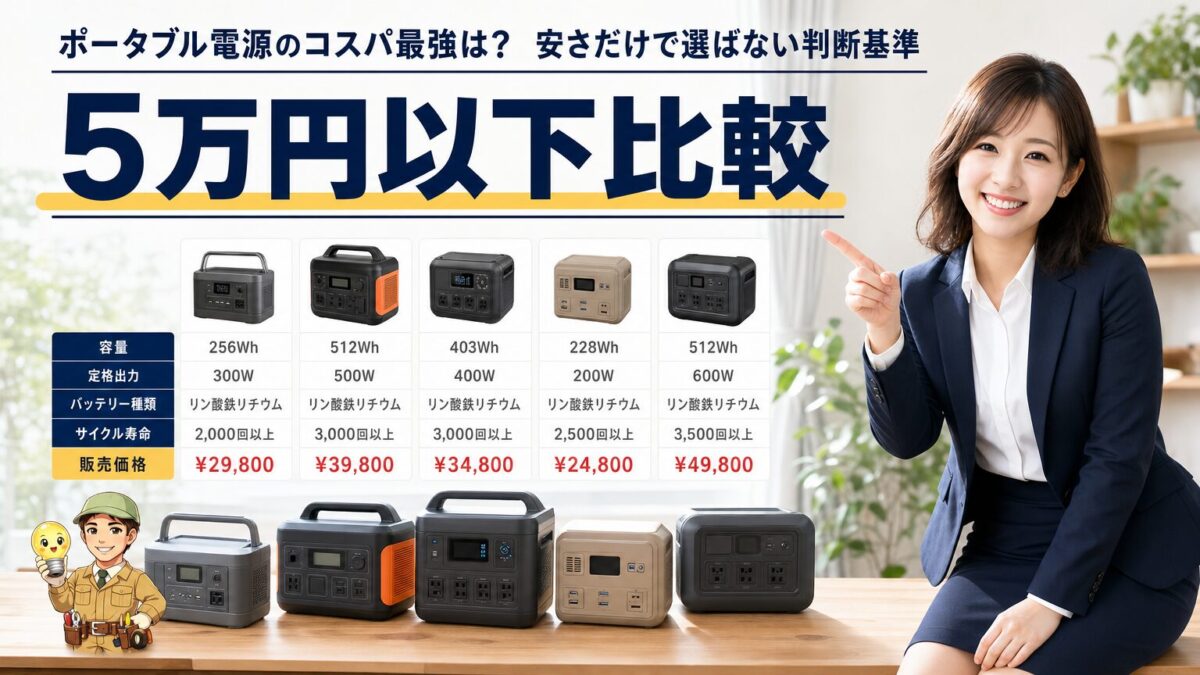 5万円以下のポータブル電源を比較する画像