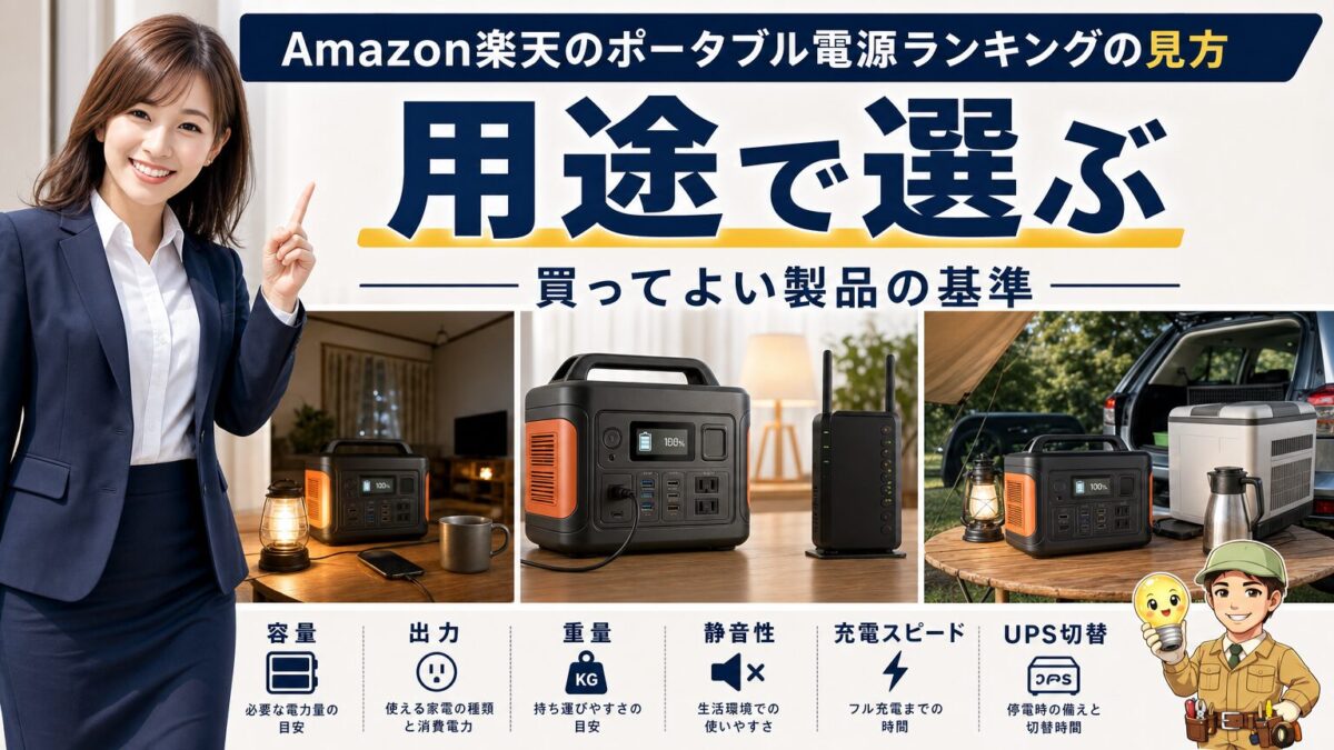 用途別にポータブル電源を選ぶ基準を表した画像