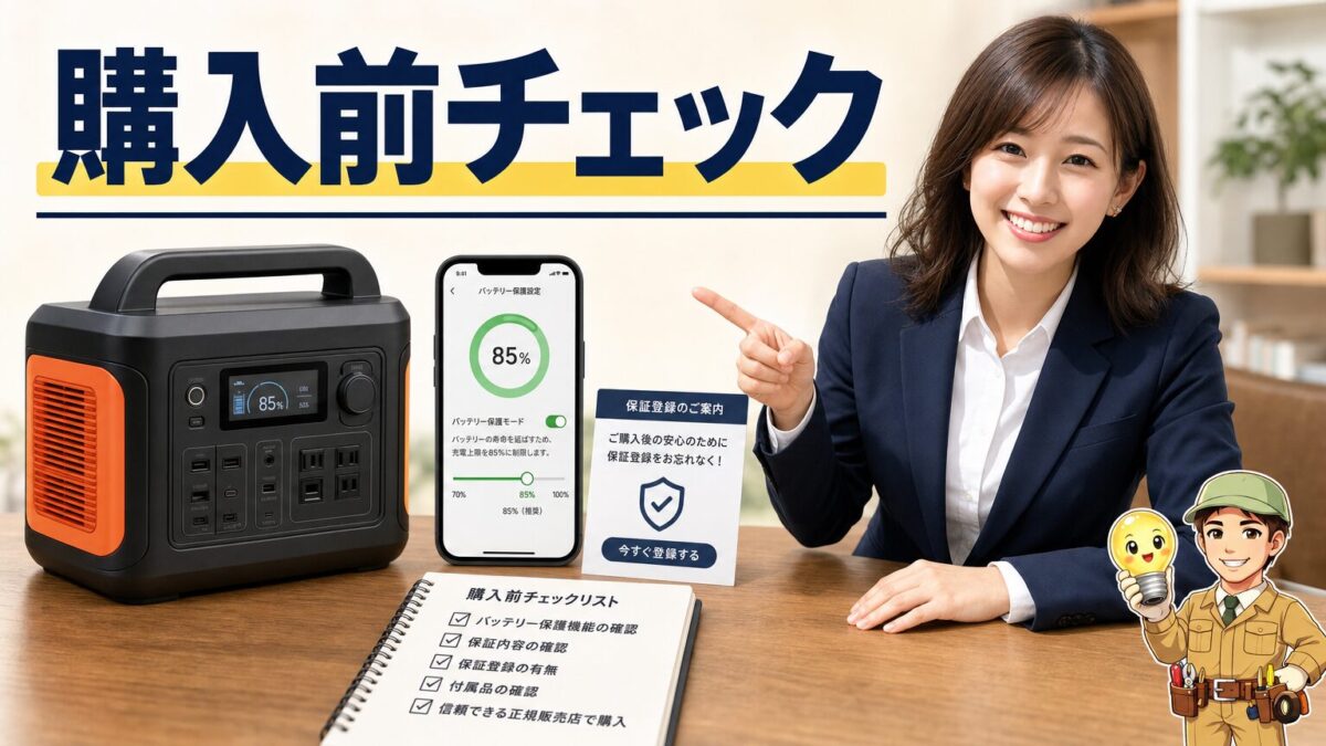 ポータブル電源購入前の注意点を確認するイメージ