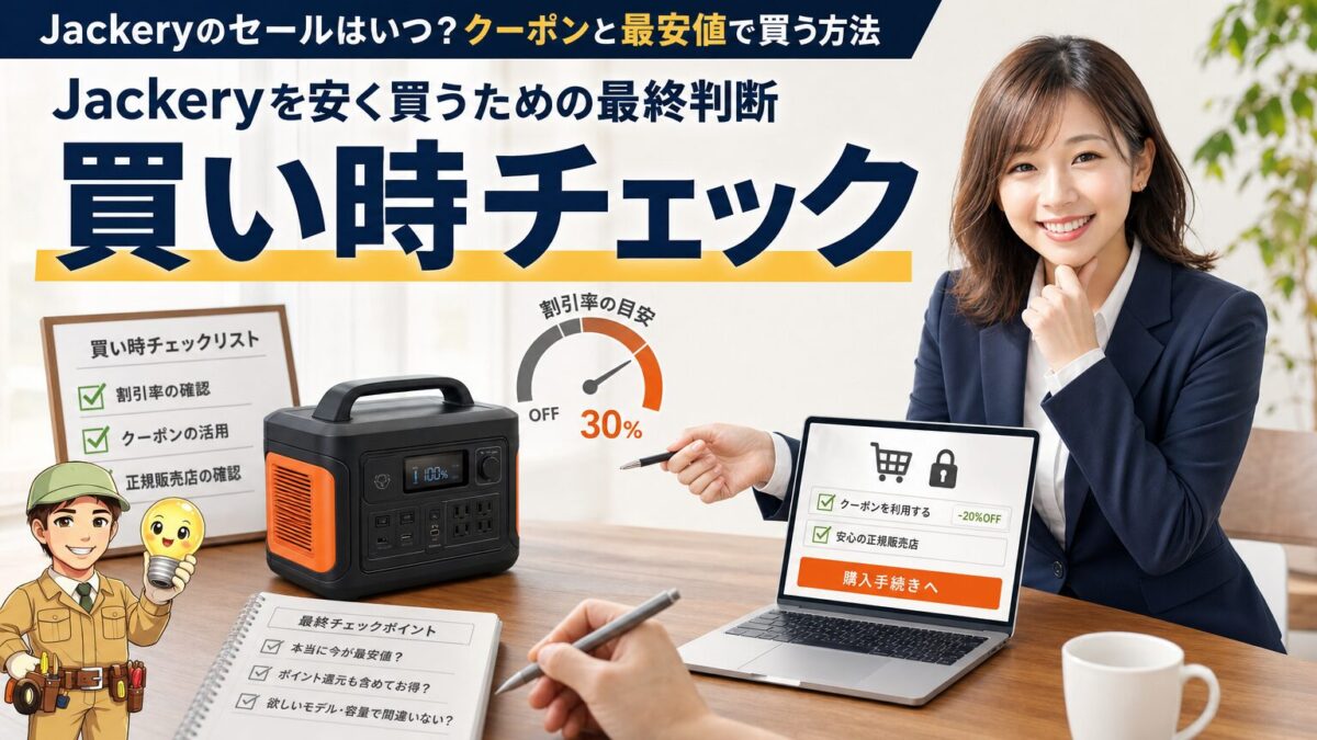 Jackeryを安く買うための最終判断をチェックリストで示した見出し画像