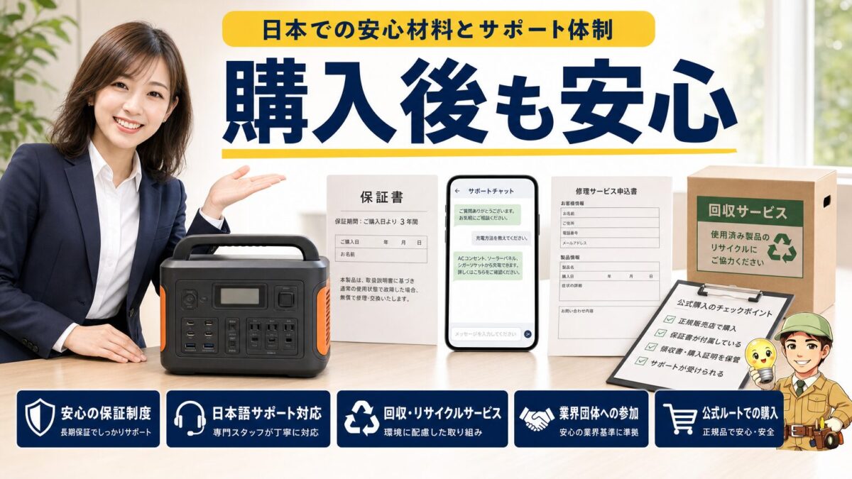 日本でJackeryを購入した後の保証やサポート体制を示す画像