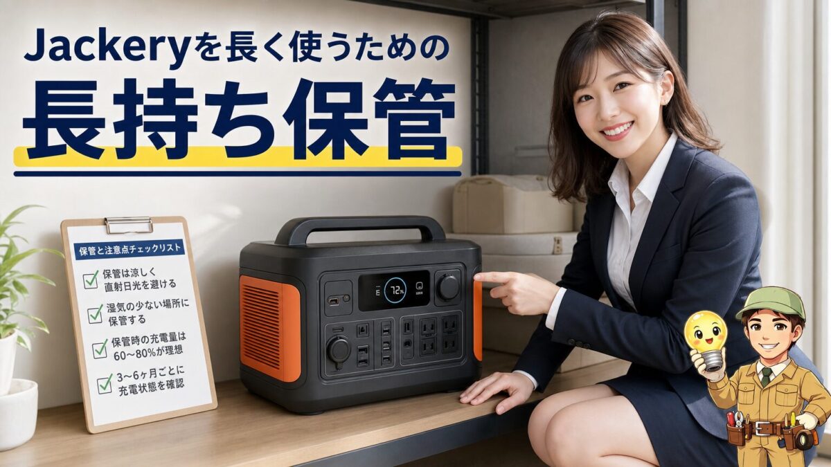 Jackeryを長く使うための保管方法と注意点を示す画像