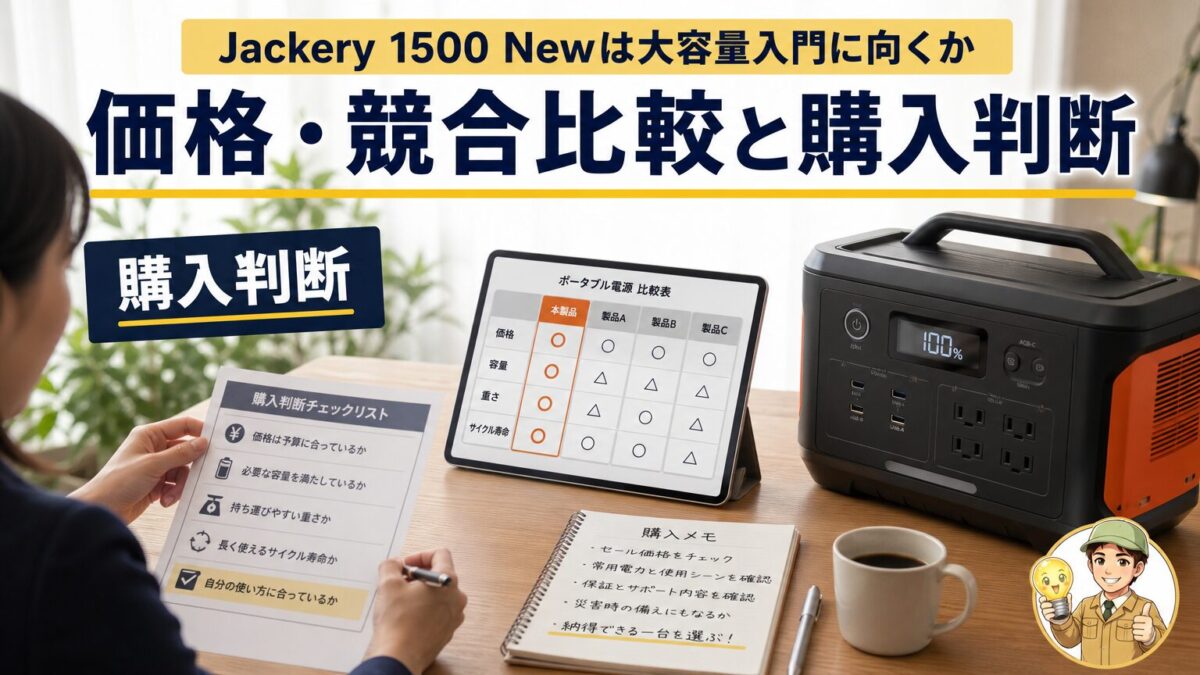 Jackery 1500 Newの価格や競合比較から購入判断を考えるイメージ画像