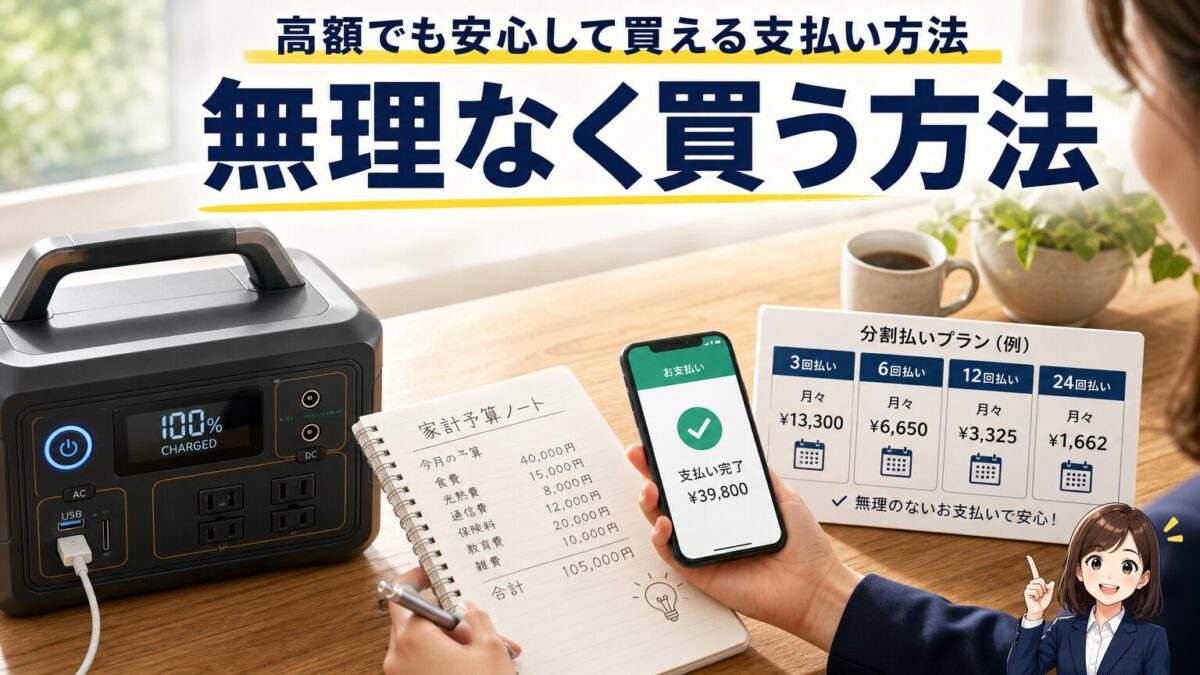 高額なポータブル電源を無理なく購入する支払い方法を表した画像