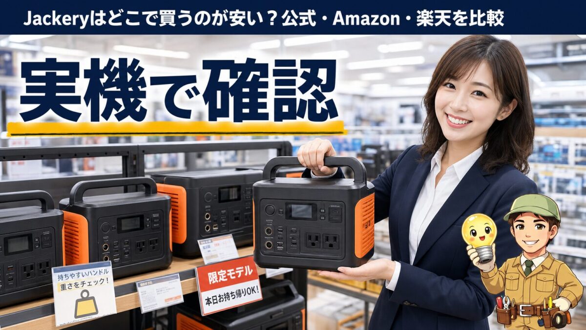 家電量販店など実店舗でJackeryの実機を確認して購入する見出し画像