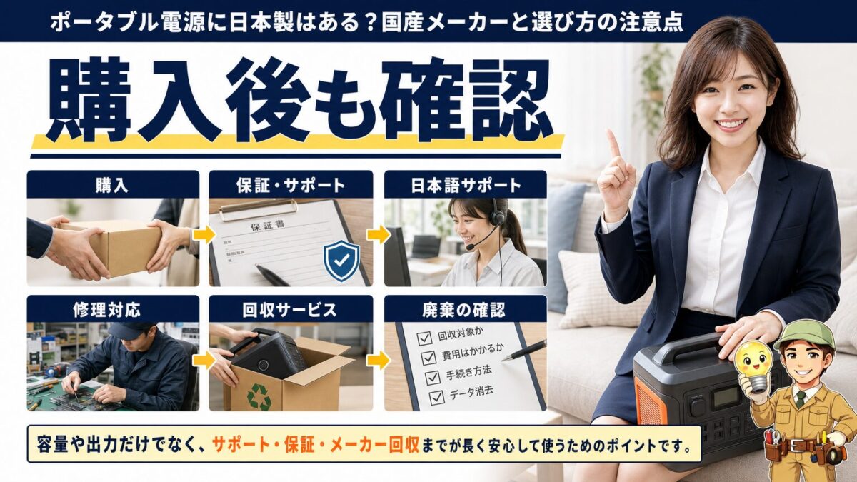 ポータブル電源を保証サポート廃棄まで含めて選ぶ画像