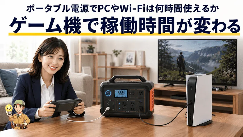SwitchとPS5の消費電力差をポータブル電源で比較する画像
