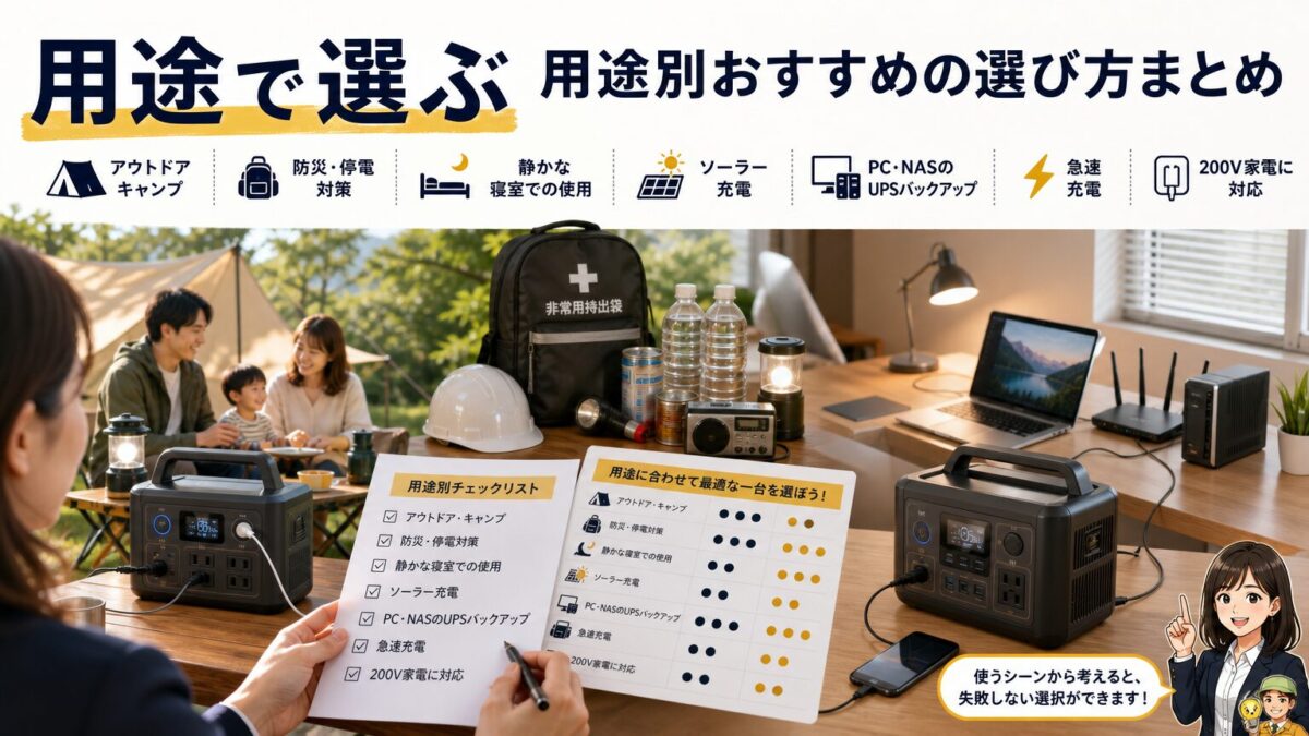 ポータブル電源をアウトドアや防災やUPS用途で選ぶ画像