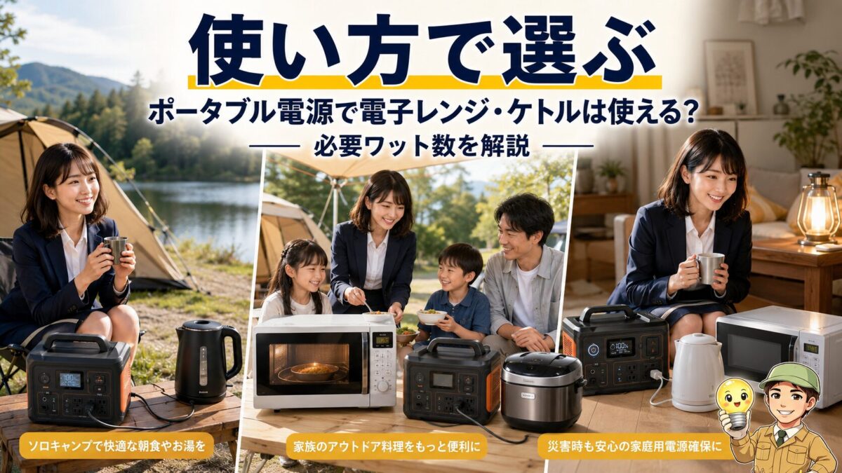 ソロ車中泊やファミリー防災など用途別にポータブル電源を選ぶ画像