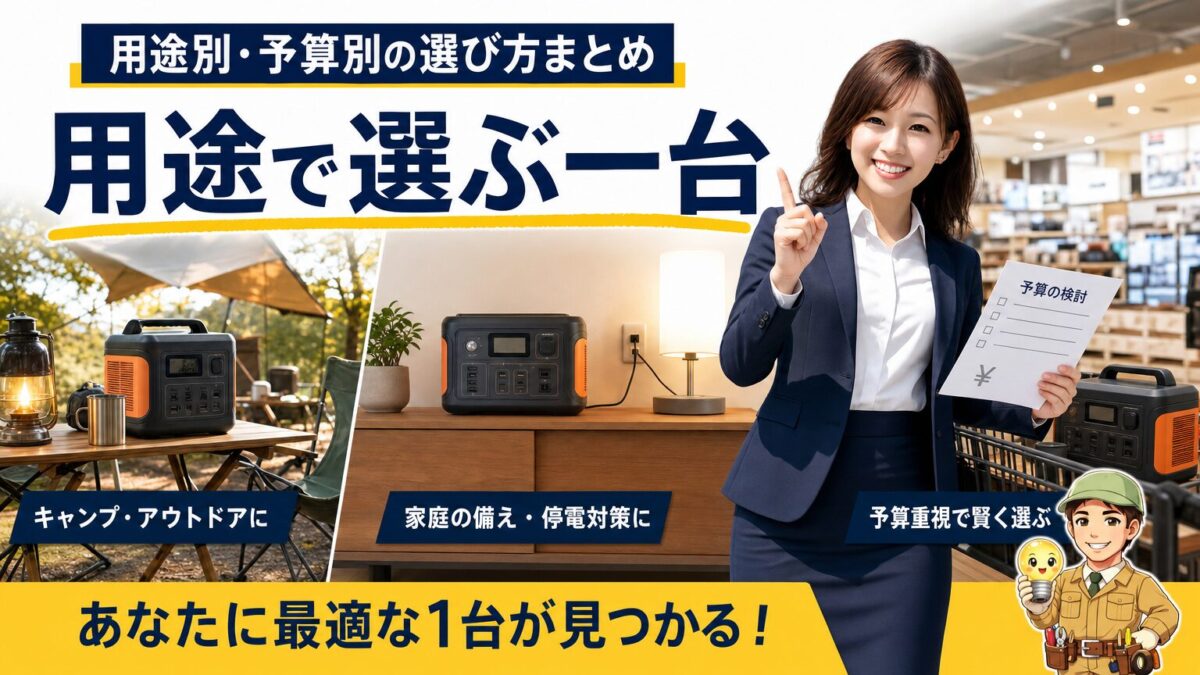 Jackery1000シリーズを用途と予算で選ぶ方法を示す画像