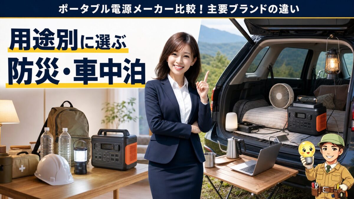 用途別におすすめのポータブル電源メーカーを選ぶイメージ