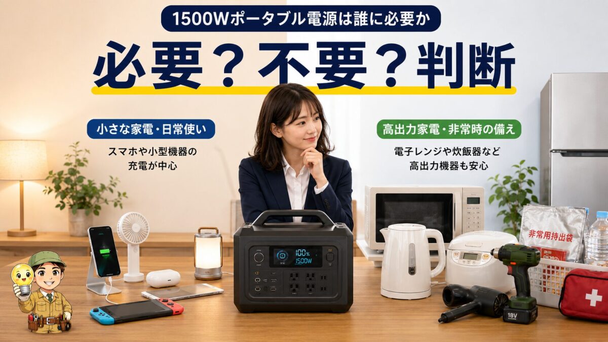 ポータブル電源が必要な人と不要な人の判断を表す画像