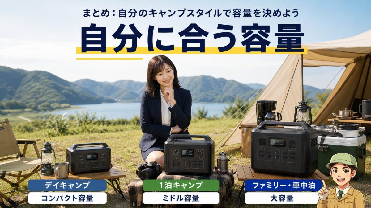 自分のキャンプスタイルに合う容量を選ぶ画像