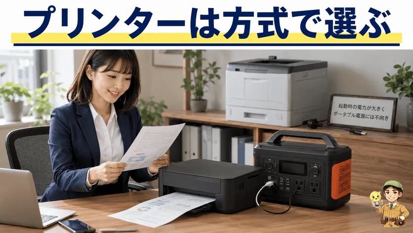 ポータブル電源で使うならインクジェットプリンターが適していることを示す画像