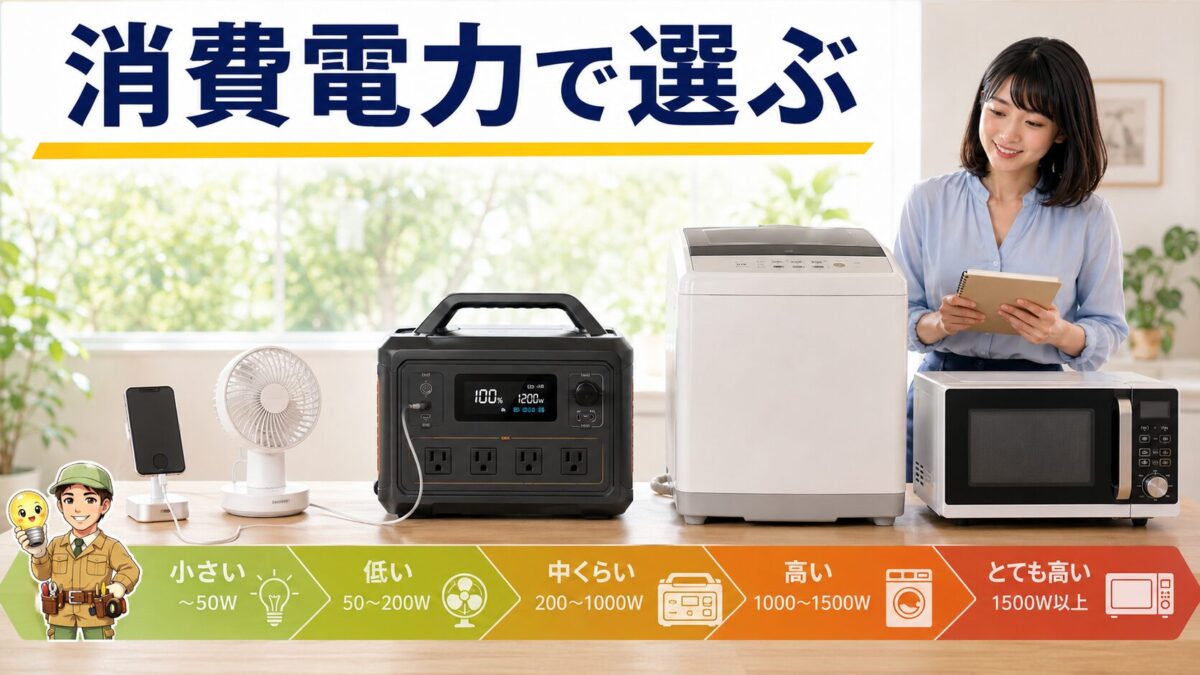 家電ごとの消費電力を確認してポータブル電源を選ぶまとめ画像