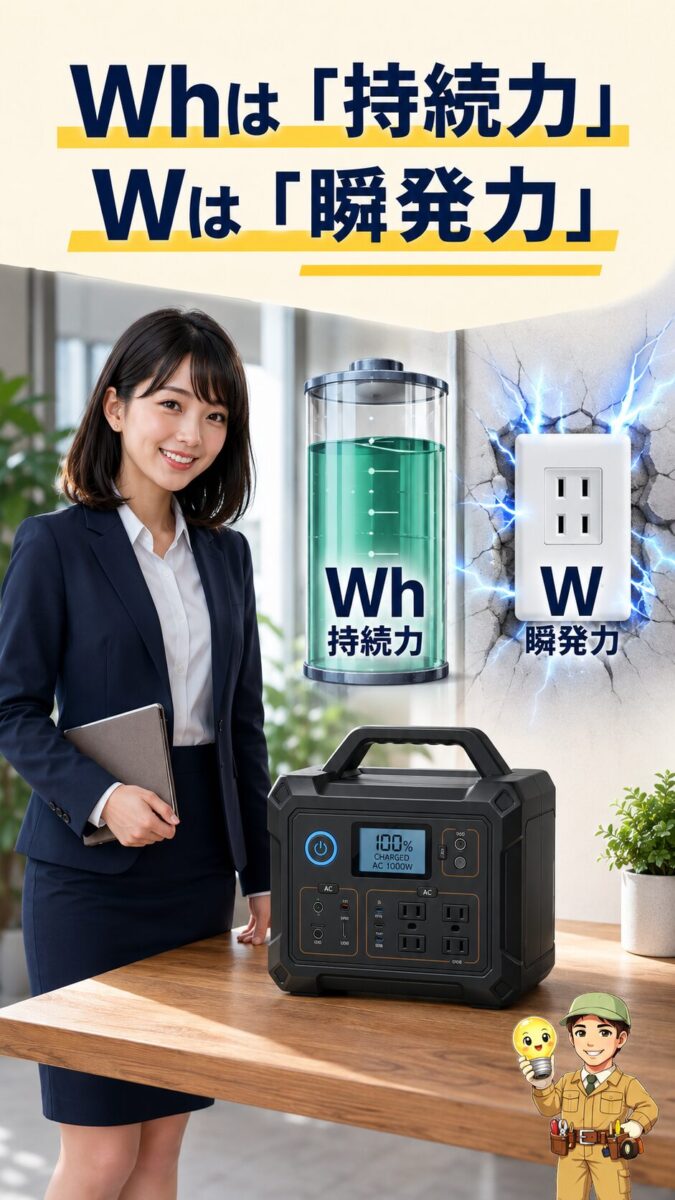 Whは持続力でWは瞬発力を表すことを示した縦型画像
