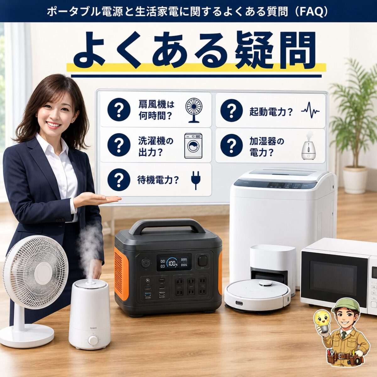 ポータブル電源と生活家電に関するFAQを整理した縦型画像