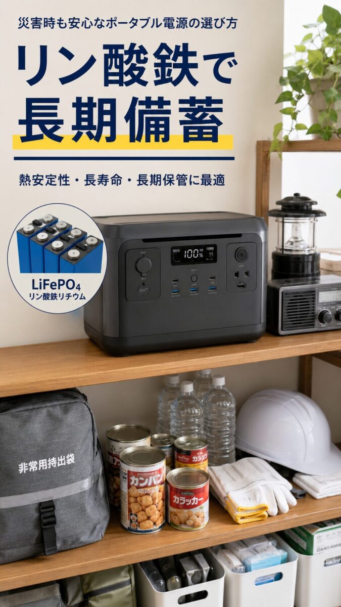 リン酸鉄リチウム電池を採用した防災向けポータブル電源の画像