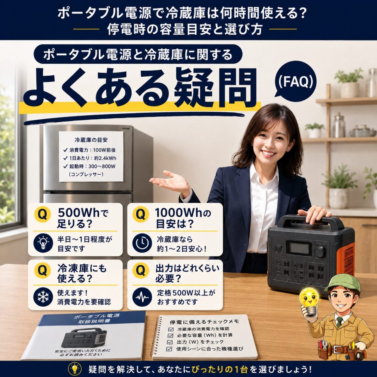 ポータブル電源と冷蔵庫に関するよくある疑問を整理するFAQ画像