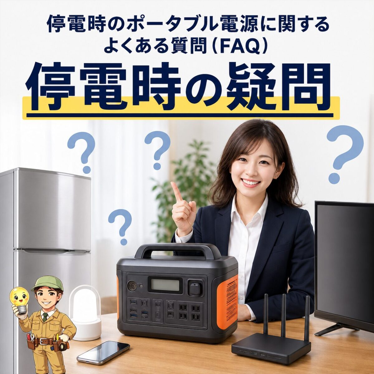 停電時のポータブル電源に関する容量や家電利用の疑問を整理するイメージ