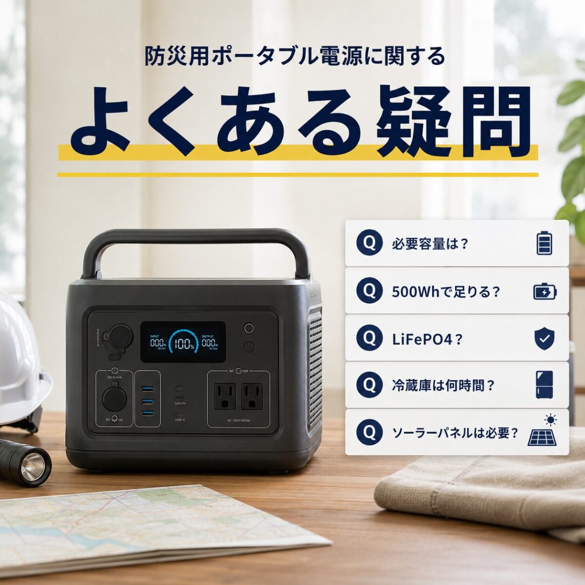 防災用ポータブル電源のよくある質問を示す画像