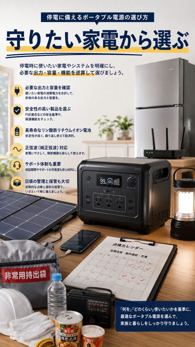 停電時に守りたい家電からポータブル電源を選ぶまとめ画像