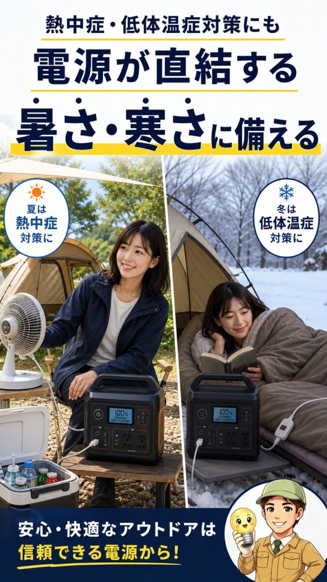 熱中症と低体温症対策にポータブル電源が役立つ画像