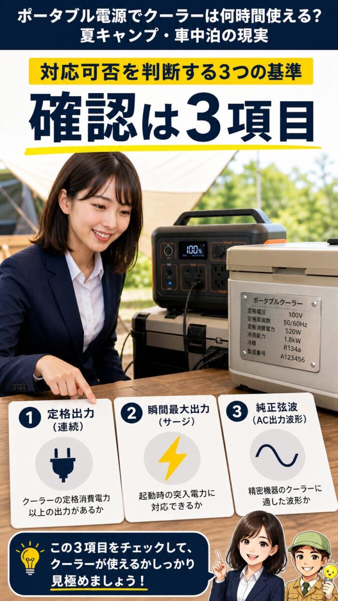 定格出力と瞬間最大出力と純正弦波を確認する3つの基準の画像
