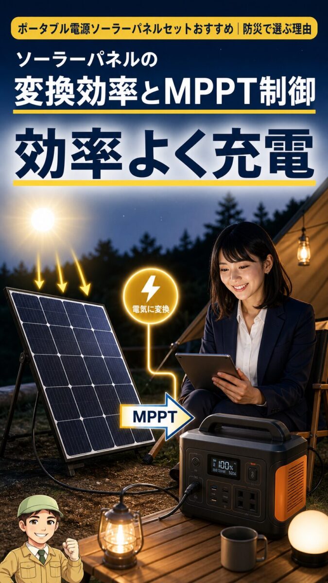 MPPT制御でソーラーパネルの発電を効率よく充電するイメージ