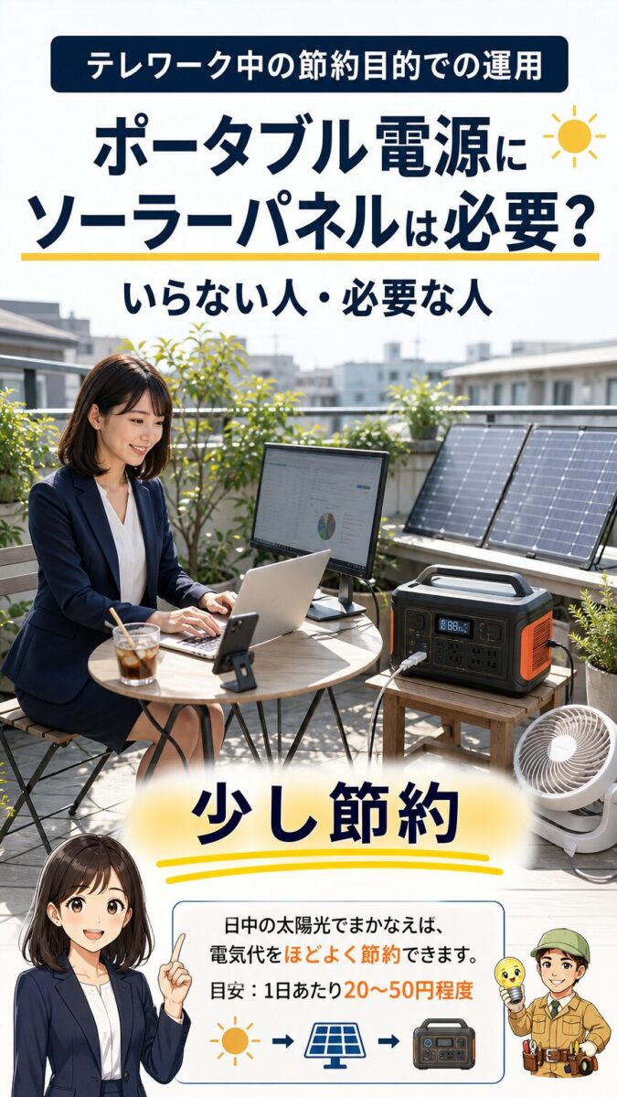 テレワーク中にソーラーパネルで電気代を少し節約する画像