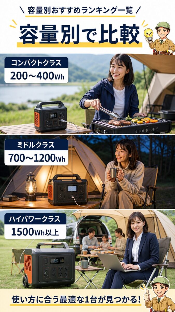 ポータブル電源を容量別に比較するランキング一覧画像