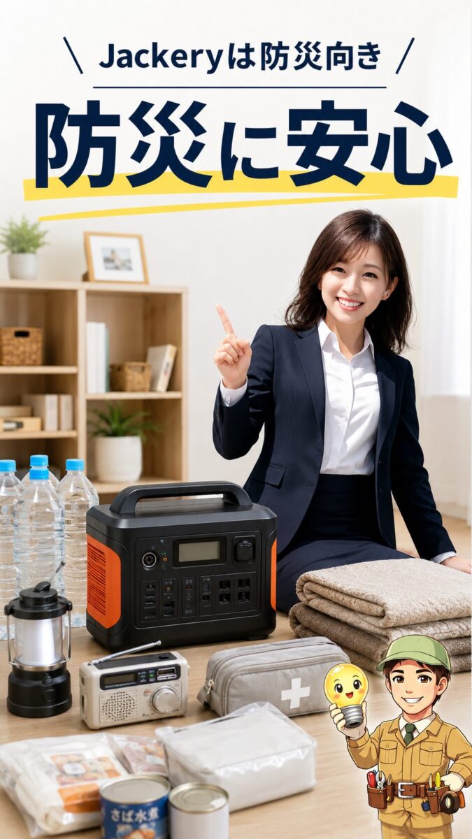 家庭の防災用品として使いやすいポータブル電源のイメージ